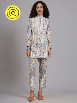 The Chikan Label - Grey Women Hand-Embroidered Chikankari Co-Ord Set