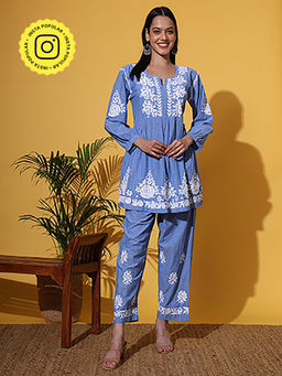The Chikan Label - Women Purple Hand-Embroidered Chikankari Co-Ord Set