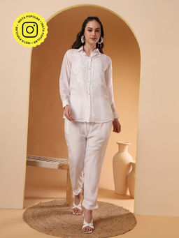 The Chikan Label - Women White Hand-Embroidered Chikankari Co-Ord Set