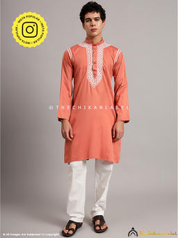 The Chikan Label - Coral Uman Cotton Chikankari Men's Kurta