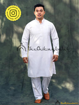 The Chikan Label - White Cotton Mens Kurta Lucknawi Chikankari Handmade