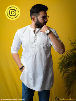 The Chikan Label - White Nawaab Cotton Mens Chikankari Kurta