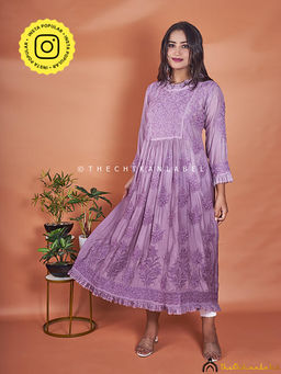 The Chikan Label - Mauve Noori Muslin Chikankari Anarkali