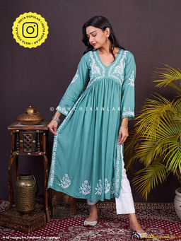 The Chikan Label - Nayra Modal Chikankari Anarkali -Green