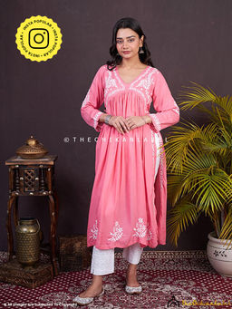 The Chikan Label - Nayra Modal Chikankari Anarkali -Peach