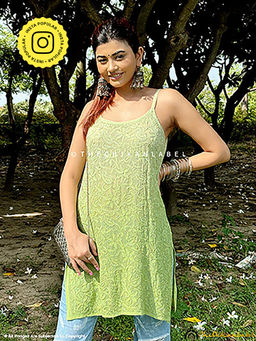The Chikan Label - Green Jia Viscose Chikankari Strappy Short Kurta