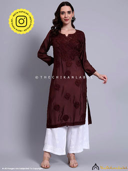 The Chikan Label - Sama Muslin Chikankari Straight Kurti - Choco