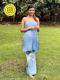 The Chikan Label - Powder Blue Jia Viscose Chikankari Strappy Short Kurta