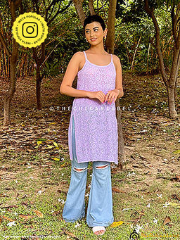 The Chikan Label - Lavender Jia Viscose Chikankari Strappy Short Kurta