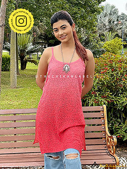 The Chikan Label - Peach Jia Viscose Chikankari Strappy Short Kurta