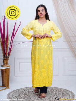 The Chikan Label - Azmi Muslin Chikankari Straight Kurti -Yellow