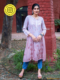 The Chikan Label - Anisa Modal Chikankari A-Line Kurti - Choco