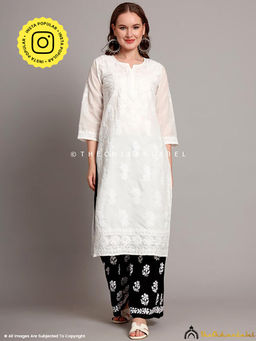 The Chikan Label - Naina Cotton Chikankari Straight Kurti With Inner - White