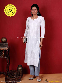 The Chikan Label - White Taibah Cotton Chikankari Straight Kurti