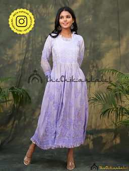 The Chikan Label - Lavender Noori Muslin Chikankari Anarkali