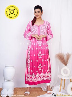 The Chikan Label - Vidhi Muslin Chikankari Straight Kurti - Pink