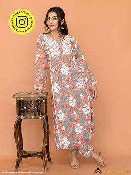 The Chikan Label - Nyra Modal Chikankari Kurta Set - Orange