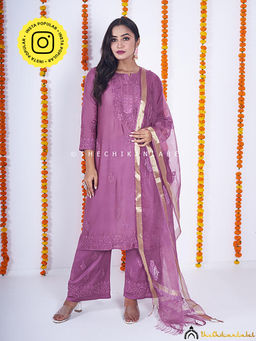 The Chikan Label - Purple Hiba Chanderi Chikankari Kurta Set