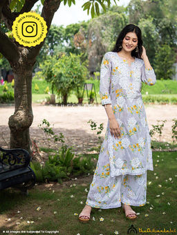 The Chikan Label - Darmiyan Mulmul Cotton Kurti Palazzo Set-Lavender
