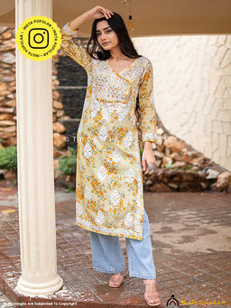 The Chikan Label - Qaifa Mulmul Cotton Chikankari Straight Kurti - Yellow