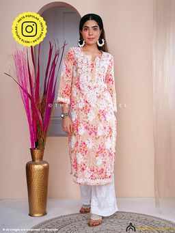 The Chikan Label - Sabiha Mulmul Chikankari Straight Kurti - Beige