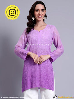 The Chikan Label - Vanya Viscose Chikankari Short Jaal Kurti - Lavender