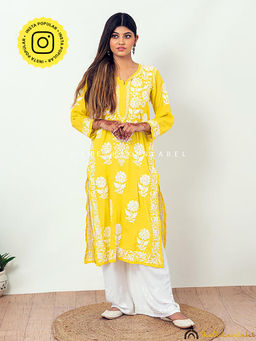 The Chikan Label - Yellow Duaa Modal Chikankari Straight Kurti