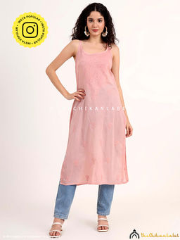 The Chikan Label - Maham Cotton Chikankari Strappy Kurta - Coral