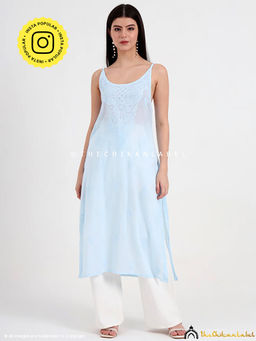 The Chikan Label - Maham Cotton Chikankari Strappy Kurta - Blue