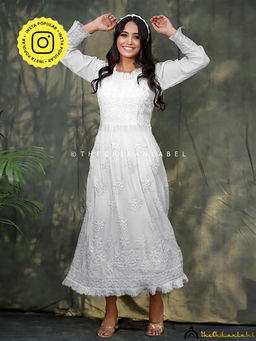 The Chikan Label - White Noori Muslin Chikankari Anarkali