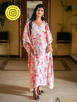 The Chikan Label - Faraha Mulmul Cotton Kaftan -Beige