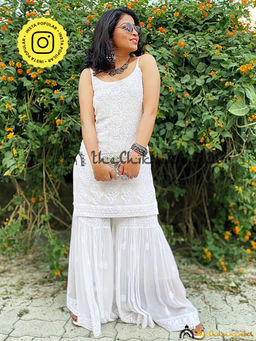 The Chikan Label - White Strappy Chikankari Kurti Lucknowi Chikan Kurta With Attached Inner