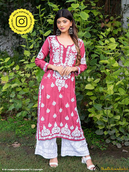 The Chikan Label - Safa Muslin Chikankari Straight Kurti - Toffy Pink