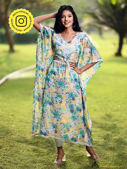The Chikan Label - Faraha Mulmul Cotton Kaftan -Yellow