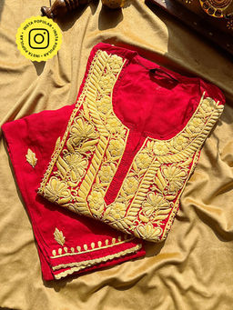 The Chikan Label - Adda Modal Chikankari Kurti Pant Set - Red