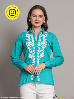 The Chikan Label - Drisha Mulmul Cotton Chikankari Top - Green