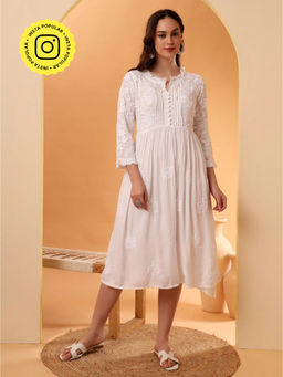 The Chikan Label - Women'S Embroidered Chikankari Muslin White Kurta