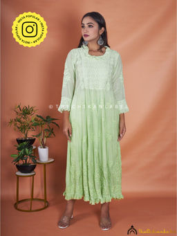 The Chikan Label - Embroidered Chikankari Muslin Green Anarkali Kurta