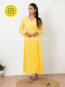 The Chikan Label - Embroidered Chikankari Cotton Red Angrakha Kurta