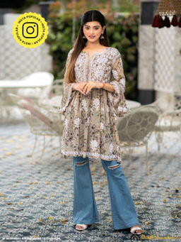 The Chikan Label - Hanifa Mulmul Chikankari Beige Peplum Top
