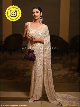 The Chikan Label - White All Over Mukaish Jaal Saree with Unstitched Blouse