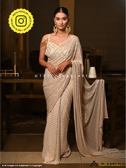 The Chikan Label - Kriti Sanon Inspired White Chikankari Saree with Unstitched Blouse