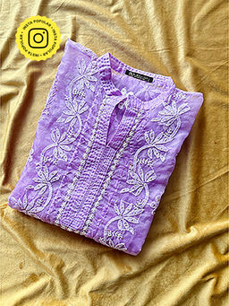 The Chikan Label - Lavender Avya Organza Chikankari Semi Stitched Kurti