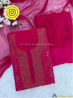 The Chikan Label - Arz Viscose Chikankari Pink Unstitched Kurta with Dupatta