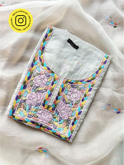 The Chikan Label - White Organza Chikankari Unstitched Kurti with Dupatta