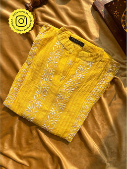 The Chikan Label - Feba Mulmul Chanderi Chikankari Yellow Semi Stitched Shirt