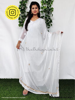 The Chikan Label - White Georgette Floral Gota Dupatta