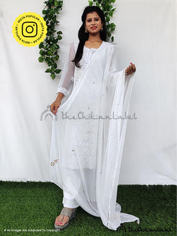 The Chikan Label - White Georgette Gota Floral Dupatta