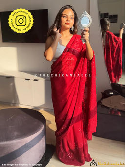 The Chikan Label - Maroon Heer Viscose Chikankari Saree with Unstitched Blouse