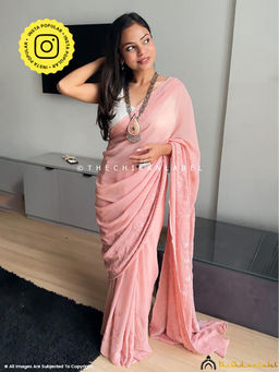 The Chikan Label - Peach Amaira Viscose Chikankari Saree with Unstitched Blouse